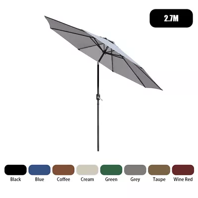 2.5m 2.7m 3m Garden Parasol LED Umbrella Outdoor Sun Shade Patio Fabric Base • £48.95