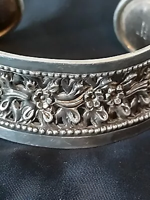 Vintage Designer Sterling Silver Openwork Floral Cuff Bracelet 1 Inch Wide  • $75.99