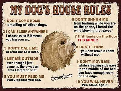 £4.25 • Buy Cavachon My Dog's House Rules Retro Metal Tin Sign Plaque Gift