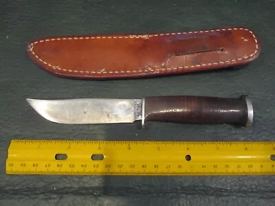 Vintage Military Style KA-Bar Steel Pommel Knife With Original Leather Sheath • $49