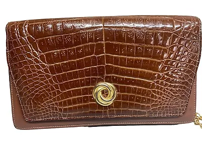 Vintage Fifth Avenue Patent Leather Brown Clutch  HandBag Crocodile Embossed • $29.99