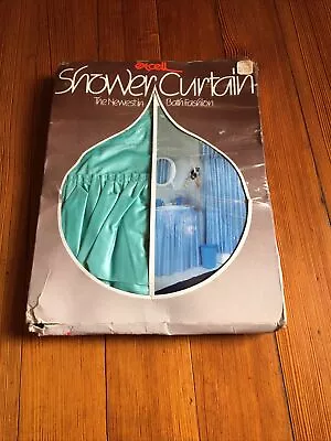 Vintage Vinyl Excell Shower Curtain Bathroom Lucerne Jade Blue Rare Open Box • $9.75