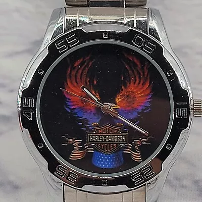 Harley Davidson Watch 43mm Bezel Red Purple Eagle Flames Stainless Strap New Bat • $50.99