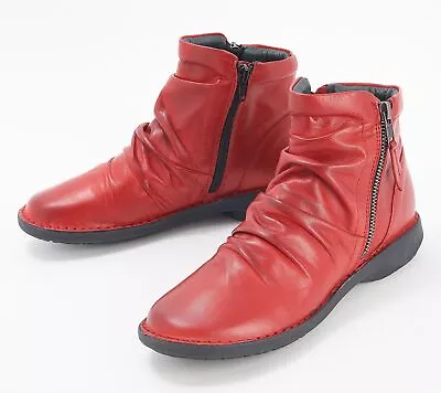 New Miz Mooz Pleasant Leather Ruched Ankle Boots Red Size EU 36 US 5.5-6 • $109.99