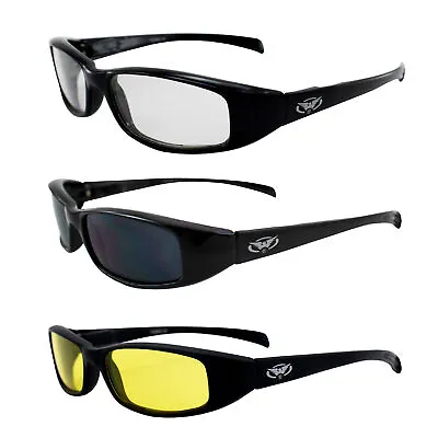 3 Global Vision Attitude Black Motorcycle Riding Glasses Clear Smoke Yellow Lens • $32.99