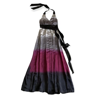 £22.95 • Buy Monsoon Long Dip Tye Dye 100% Silk Dress Size 10 Evening Halter Neck Gown Purple