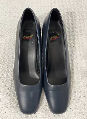 Aerosoles Women's Pump Plaza Classic Navy Leather Block Heel Pump Shoes Size 8B • £28.92