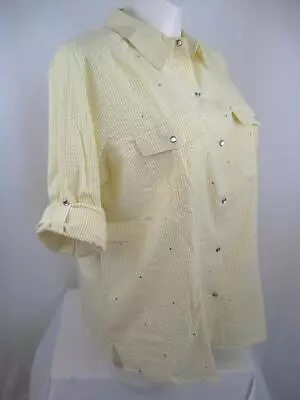 NWT QUACKER FACTORY 3x SEERSUCKER BLOUSE TOP SHIRT YELLOW • $32