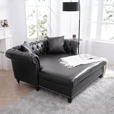 Oversized Double Chaise Lounge Sofa W/Tufted Back Rolled Arm 2-Seater Couch • $569