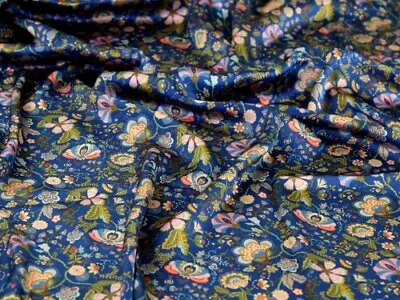 Liberty London Mabelle Hall Belgravia Silk Satin Fabric Blue - Per Metre • £53.99