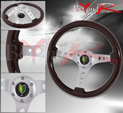 345mm Dark Wood Chrome Steering Wheel Light Weight 3 Spokes Circle Designed Horn • $66.99