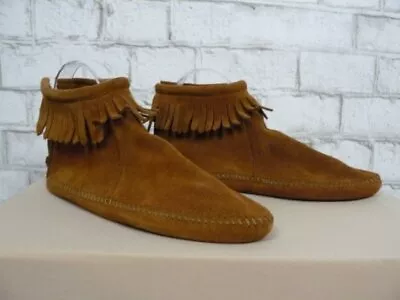 Minnetonka Dusty Brown Suede Leather Fringe Soft Sole Moccasin Booties 7 M562 • $39.99