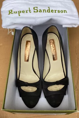 £30 • Buy Rupert Sanderson Black Faux Silk/satin Open Toe Heels- Size UK 5.5 Dust Bag