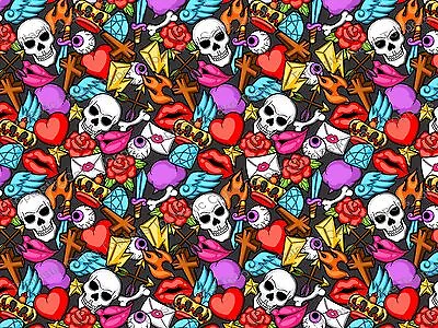 Vintage Tattoo Gothic Skull Roses Background Pattern Edible Icing Cake Topper • £4.15