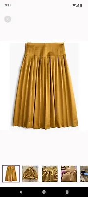 J. Crew Gold Pleated Midi Satin A-Line Full Skirt Size 2 NWT • $29