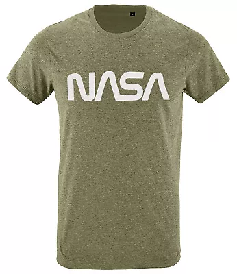 NASA T-shirt With Retro NASA Worm Logo. Printed On High Quality Khaki T-Shirt • £9.95