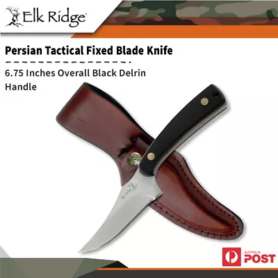 Elk Ridge 6.75  Black Persian Tactical Fixed Blade Knife W Leather Sheath Er-299 • $44