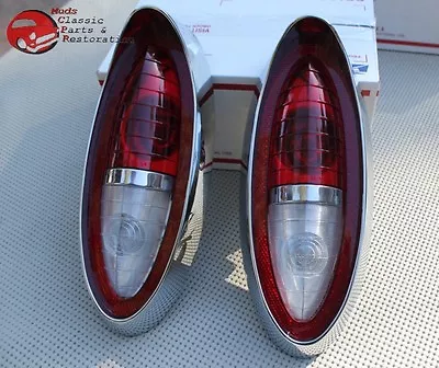 $205.38 • Buy 54 Chevy Tail Lights Backup Brake Lens Chrome Bezel Gasket Guide Marking