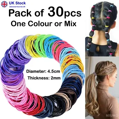 £1.98 • Buy 30 Hair Bands Elastics Bobbles 4.5cm Large Thin Women Girls Kids Endless School 