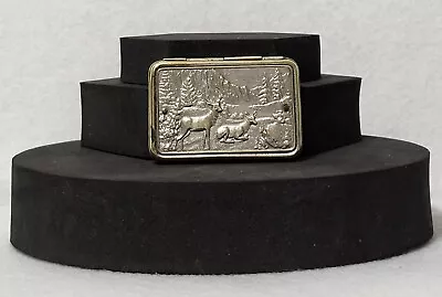 Vintage Vesta Silver Metal Match Safe Holder Buck & Doe Deer Scene • $9.99