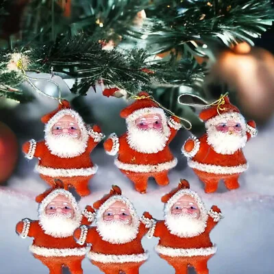 Vintage Miniature Flocked Dancing Santas Christmas Ornaments Lot Of 6 1950s New • $9.85