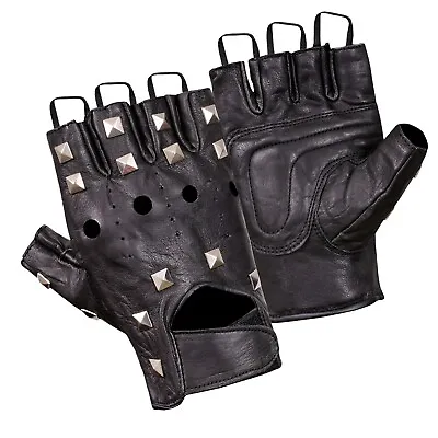 Leather Fingerless Gloves Biker Driving Cycling Wheelchair Gym Padded • $7.72