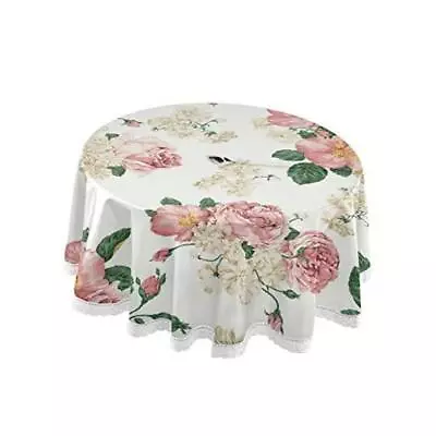  Peony Floral Outdoor Indoor Round Tablecloth 60  With Umbrella Hole And  • $39.79