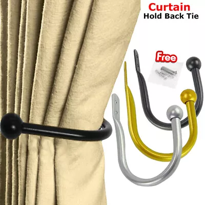 LARGE STYLISH CURTAIN HOLD BACK Metal Tie Hook Loop Holder BlackSilverGold New • £3.59