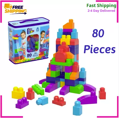 MEGA BLOKS Big Building Bag Toy Block Set (80 Blocks) Blue For Child 1Y+ • $16