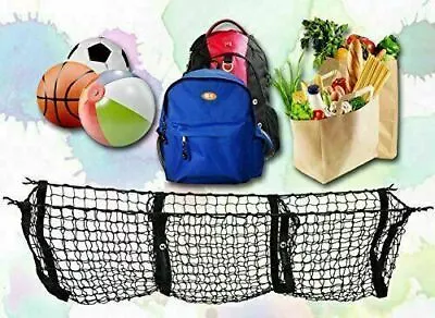 Stretchable 3 Pocket Cargo Net Organizer Black Mesh Trunk Bin Bag Storage Holder • $19.95