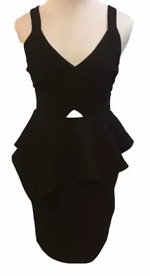 NEW Juniors Material Girl Bodycon Black Ribbed Sleeveless Cut Out Peplum Dress M • $19.99