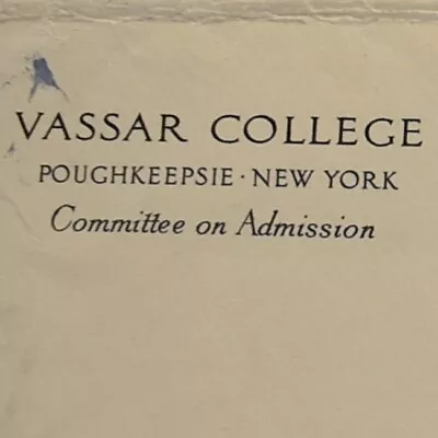 1941 Jane Hohfeld Vassar College Admission Committee Envelope Poughkeepsie • $17.50