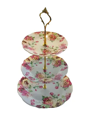 3 Tier Vintage Floral Cake Stand Serving Tableware Display Ceramic Afternoon Tea • £14.99