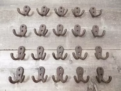 20 Rustic Double Coat Hooks Cast Iron Wall Mount Hat Hook Towel Hardware • $25.99