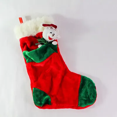 Vintage Plush Teddy Bear In Pocket Fun Christmas Stocking Velvet White Red Green • $12.60