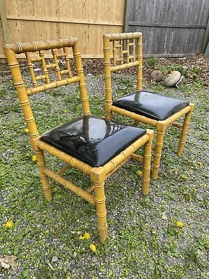 Mid Century Modern Faux Bamboo Chairs Pair Chppendale Asian Inspired • $129