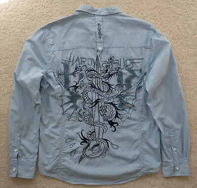 Ed Hardy Button Down Shirt XL NWT Dragon Blue • $99.99