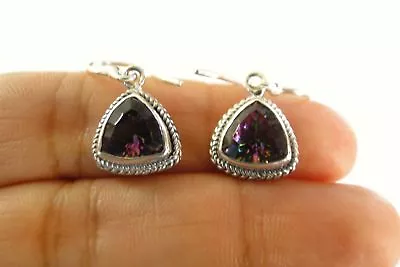 Mystic Topaz Solitaire 925 Sterling Silver Dangle Drop Earrings • $49