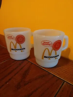 2 Vintage McDonald's Fire King Milk Glass Good Morning Coffee Cups Mugs  • $24.95