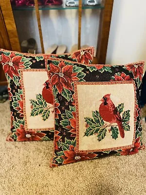 $20 • Buy Lot Of 2 Christmas Cardinal Tapestry Pillow Covers Only
