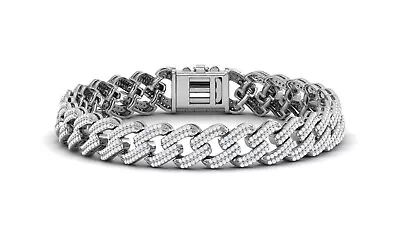 3.00Ct Round Cut Real Diamond Cuban Link Chain Bracelet For Men 925 Solid Silver • $1152