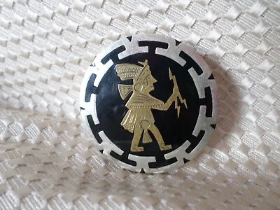 Vintage Mexico Alpaca Silver & Enamel Aztec Warrior Pendant/Brooch (Grp. 40) • $20