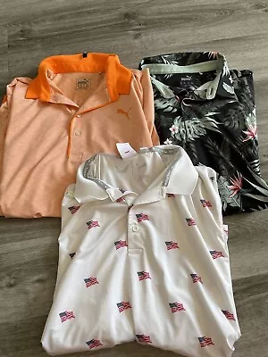 Puma Golf Polos Men Size XL Lot Of 3 Floral Rickie Fowler Usa Fold Of Honor • $35