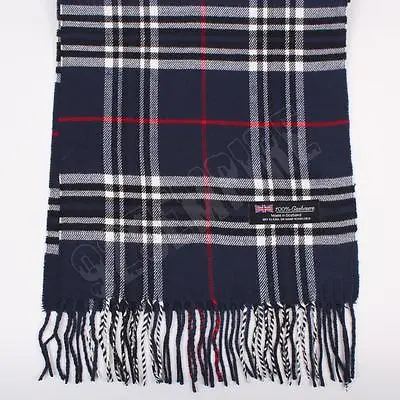 Men's 100% CASHMERE Scarf Navy Blue Tartan Plaid Stripe Design Soft • $7.99