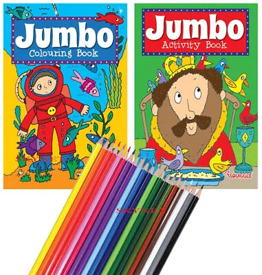 KIDS A4 Jumbo Activity Colouring Book Books Pencils OVER 144 PAGES CHILDREN • £6.49