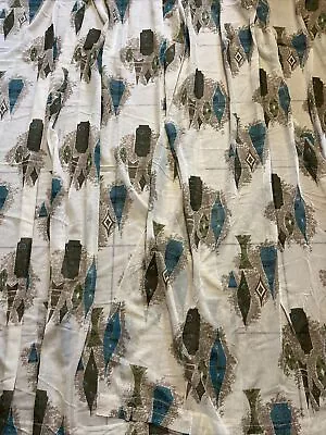 Mid Century Pair Turquoise Olive Abstract Atomic Mesh Curtain Sheers 80” Long • $75