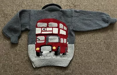 Hand Knitted Children’s Red Bus Cardigan. • £18.99
