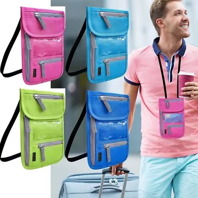 Holder Neck Pouch With Adjustable Neck Strap Passport Bag Travel Neck Wallet • £8.92