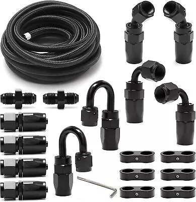 AN8-8AN Black Nylon CPE Fuel Line 20ft 12Fitting Hose Kit For Oil/Gas/Water Line • $93.10