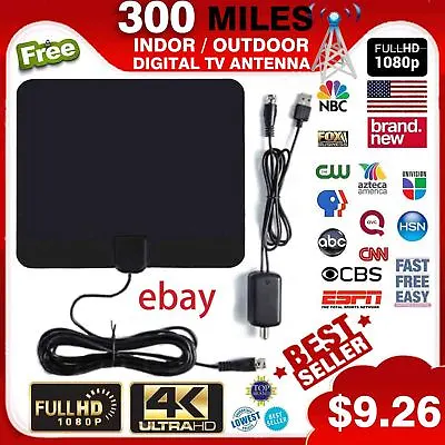 Super HD TV HD Antenna HDTV FREE Digital Channels 300 Mile 13ft Cable 1080P 4K • £12.80